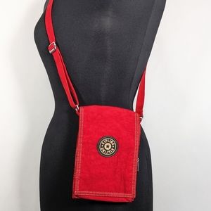 Rare Vintage Kipling red crossbody convertible belt pouch bag travel red